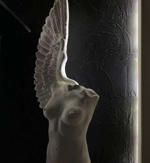 Angel Tors statue white front view with backlight