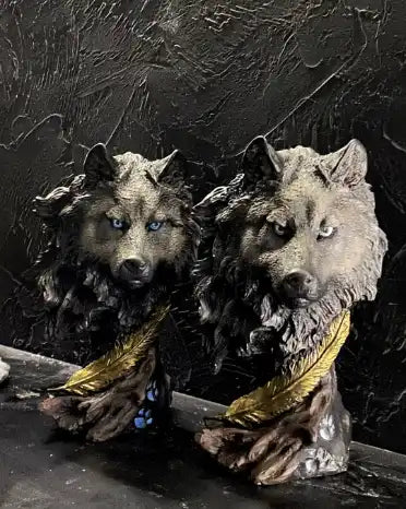 2 black wolves on the vanity front view